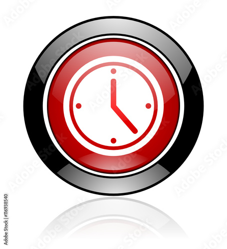 Modern design red and black round glossy clock vector icon
