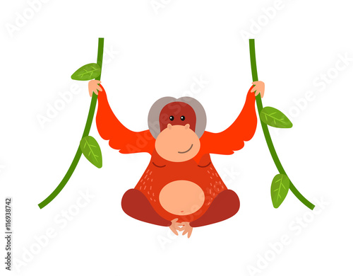 Cartoon monkey vector illustration. Monkey animal and jungle cartoon wild life. Monkey cute types cute primate isolated. Monkey zoo jumping chimpanzee mammal.