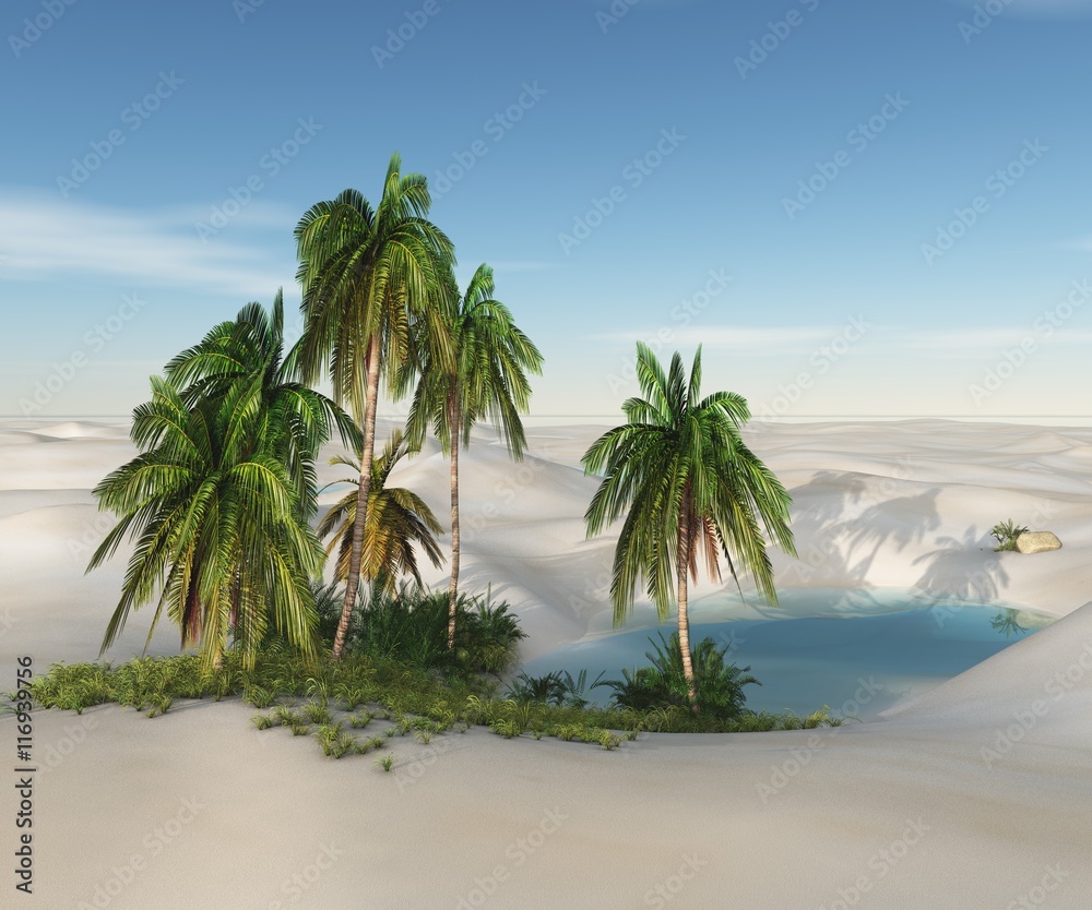 Fototapeta premium oasis in the desert. palm trees and sand. 
