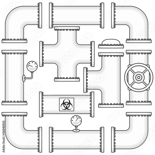 Vector kit for pipeline construction include pipes, caps, valves