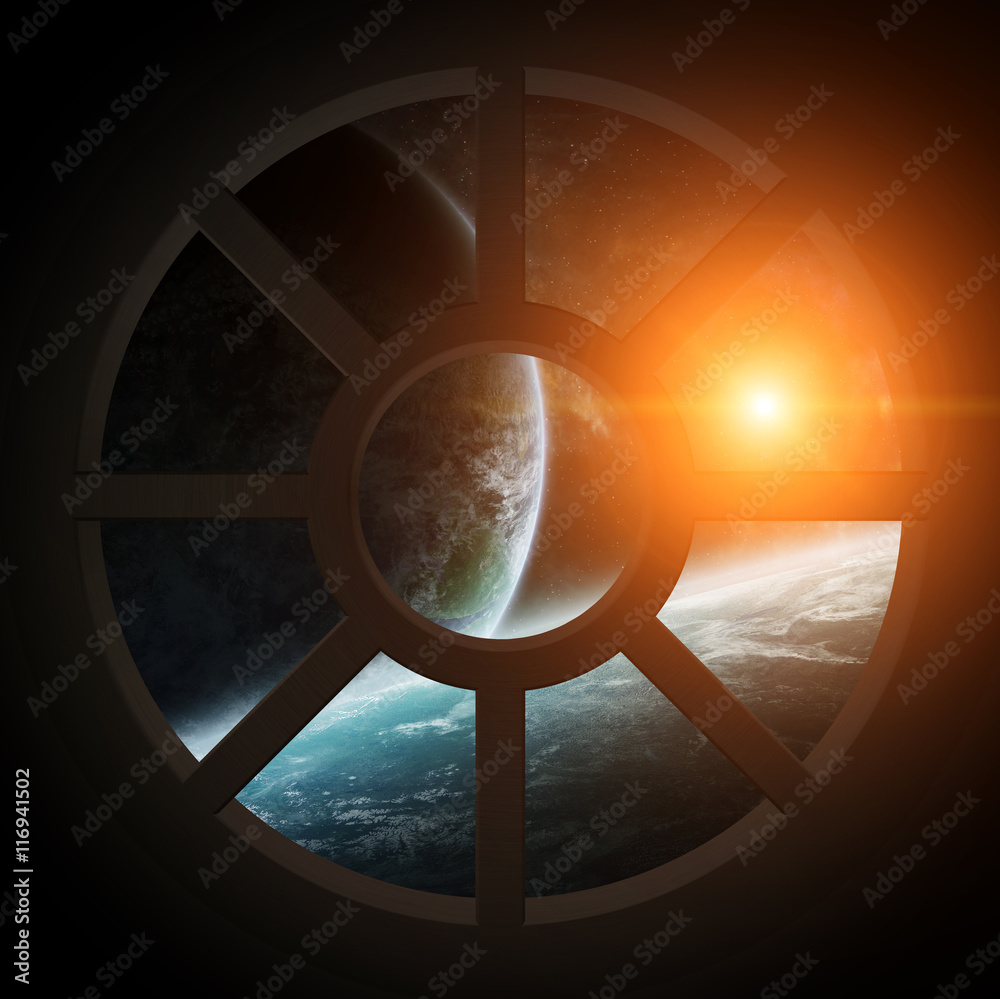 Fototapeta premium View of outer space from a spaceship cabin