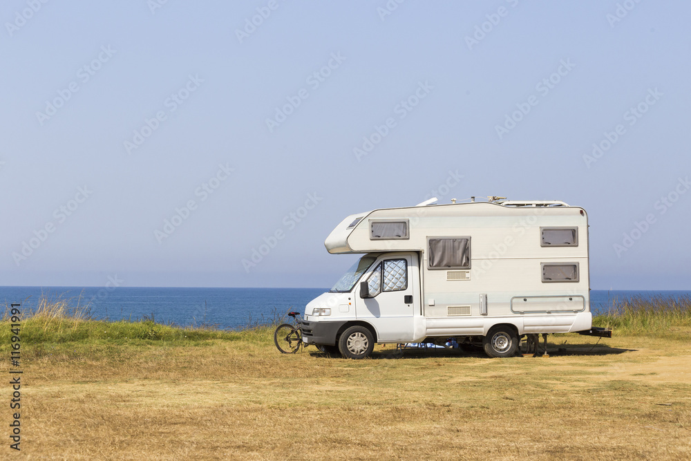caravan car sea, summer holidays, 