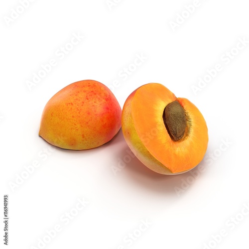 Ripe apricot's cross section with seed on white 3D Illustration