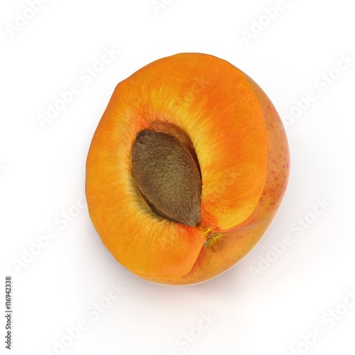 Ripe apricot's cross section with seed on white 3D Illustration photo