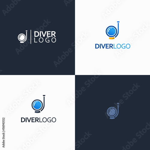 diver logo with diving equipment symbol