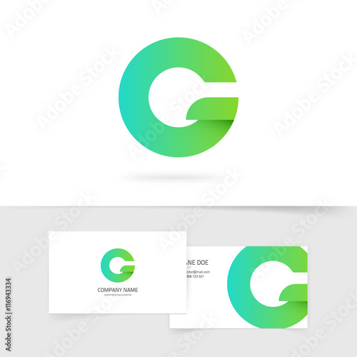 Green gradient letter g or q vector logo element design isolated on white background, abstract round logotype with leaf, concept of ecology or eco technology creative brand symbol