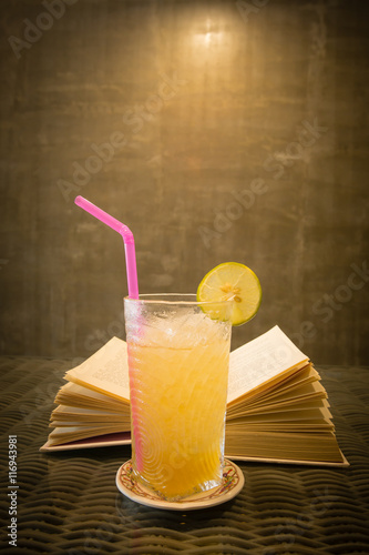 lemon juice with ice in a glass