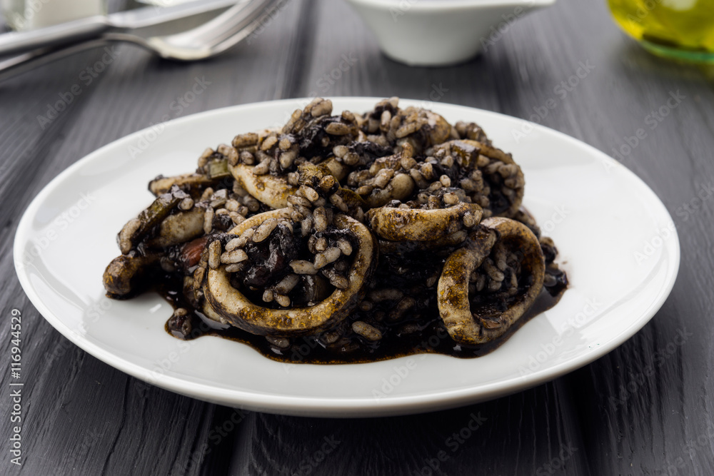 black rice with squid on black