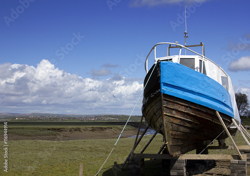 Blue Boat under repair, Penclawdd, Gower Peninsular, South Wales