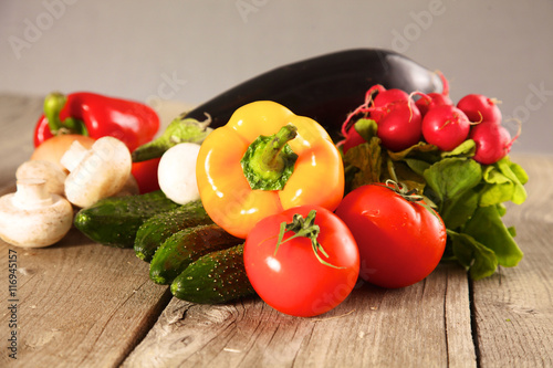 Fresh vegetables on a clean wooden table