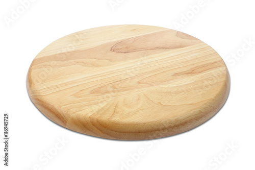 wooden plate side view on white background.