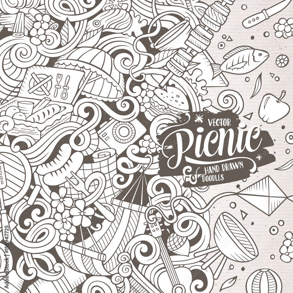 Cartoon vector picnic doodle frame