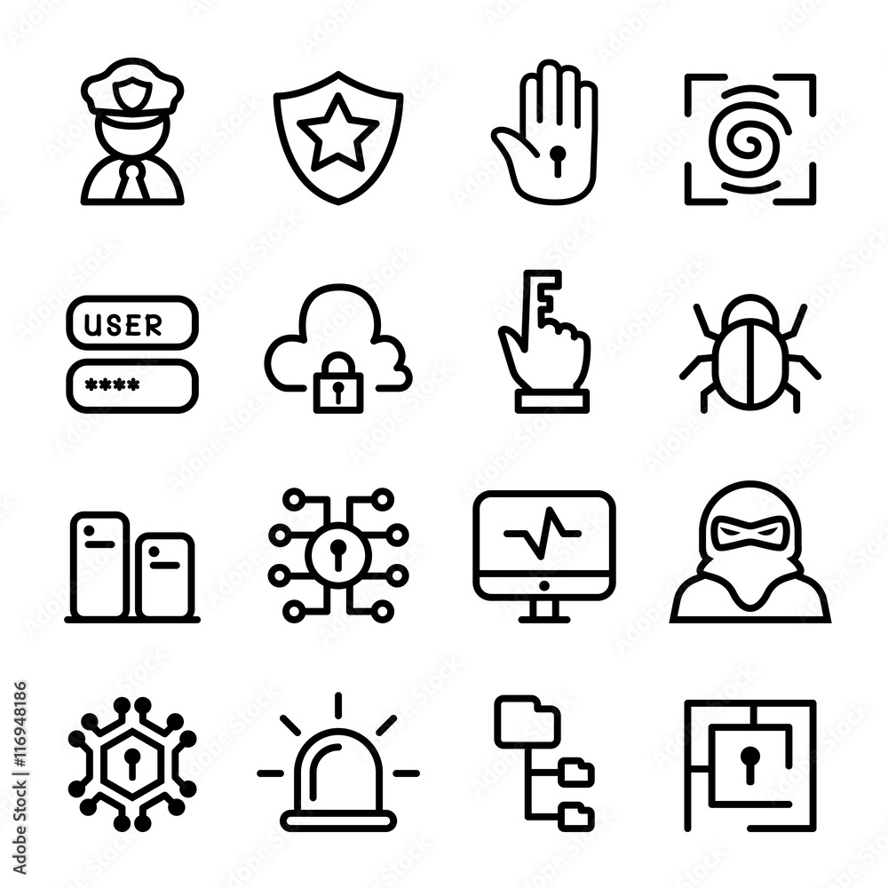 Computer security, Network, Software icon set Computer security, Network, Software icon set