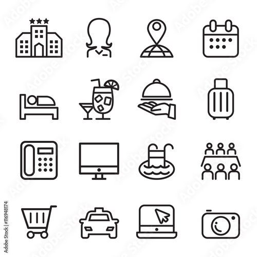 Hotel icon set in thin line style
