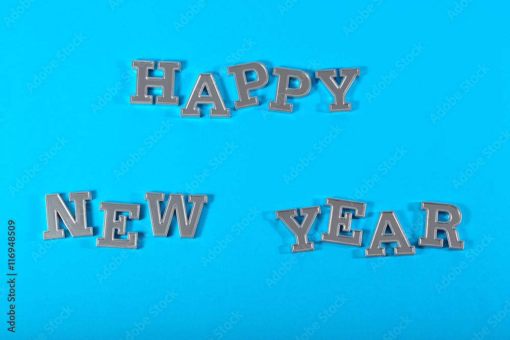 Happy New Year silver text on a blue