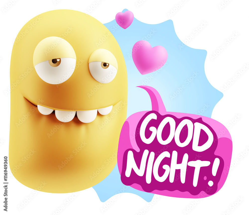 3d Rendering. Love Biting Lip Emoticon Face saying Good Night wi 3d Rendering. Love Biting Lip Emoticon Face saying Good Night wi