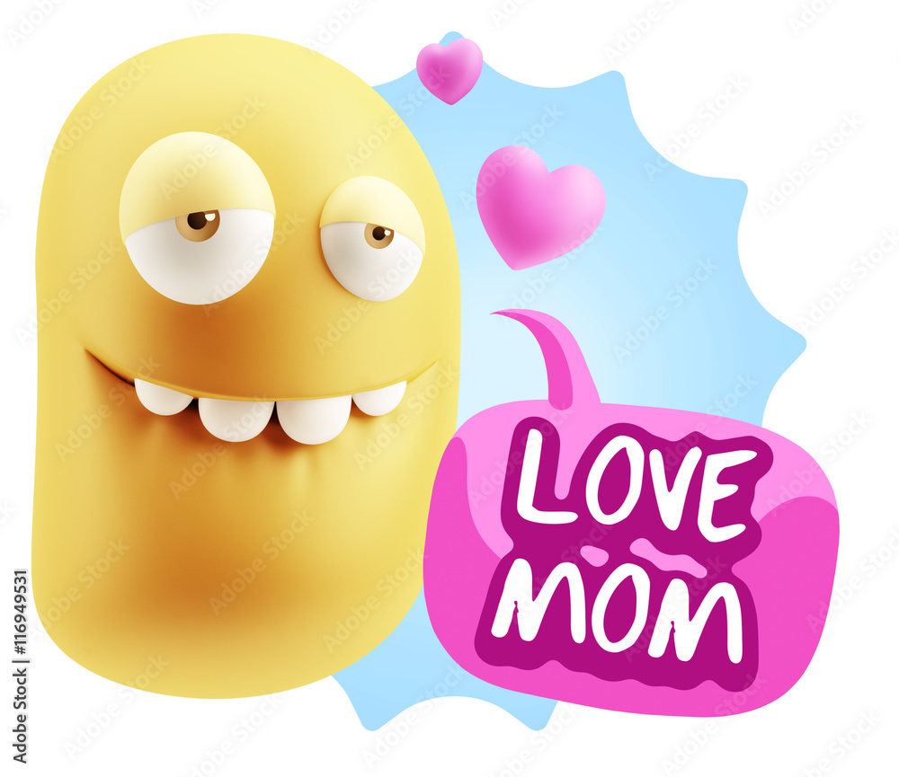 3d Rendering. Love Biting Lip Emoticon Face saying Love Mom with 3d Rendering. Love Biting Lip Emoticon Face saying Love Mom with