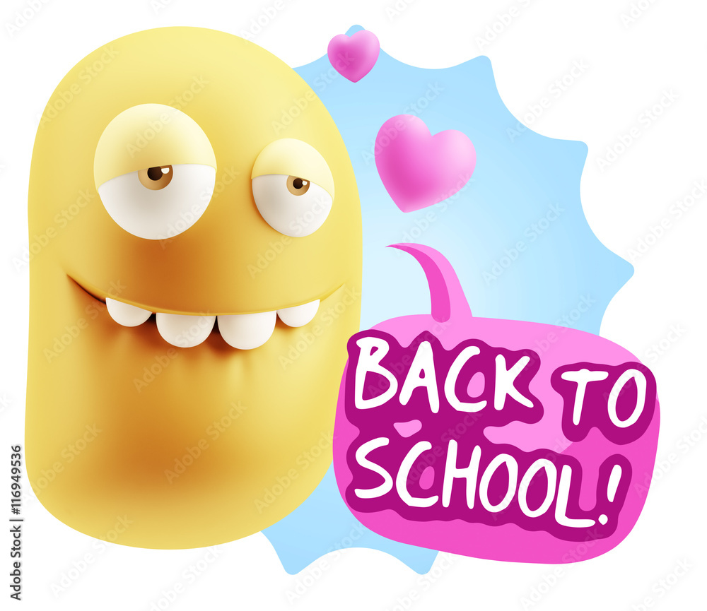 3d Rendering. Love Biting Lip Emoticon Face saying Back To Schoo 3d Rendering. Love Biting Lip Emoticon Face saying Back To Schoo