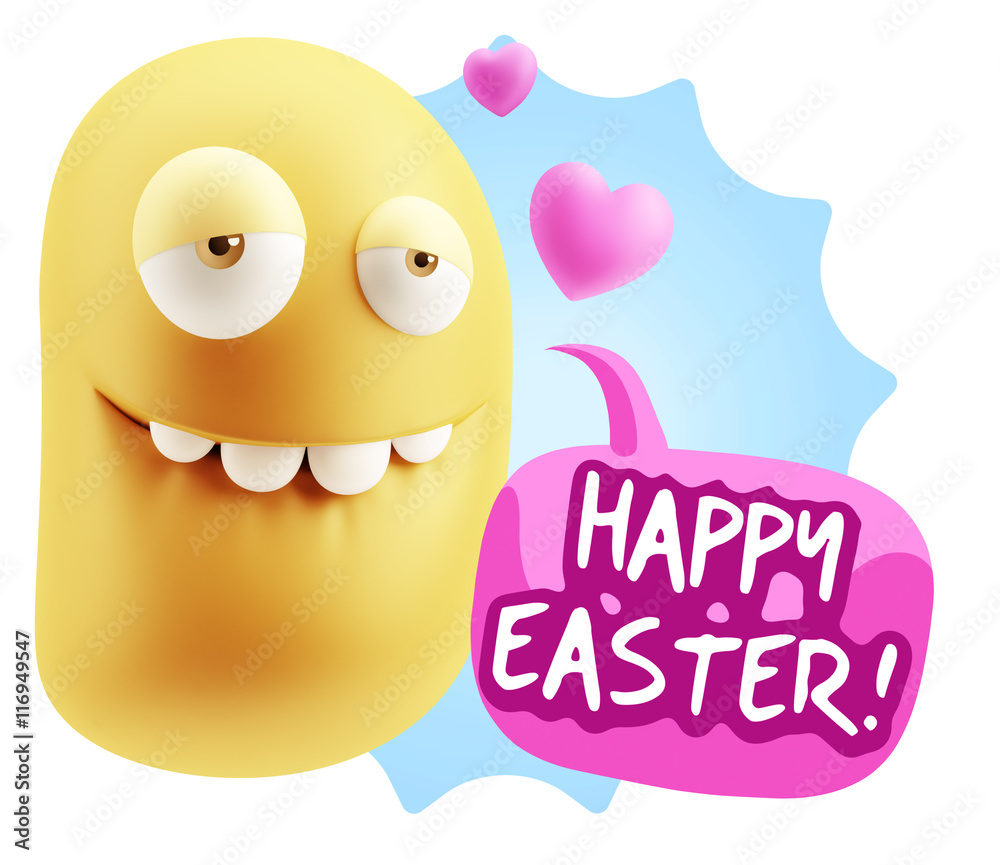 3d Rendering. Love Biting Lip Emoticon Face saying Happy Easter 3d Rendering. Love Biting Lip Emoticon Face saying Happy Easter