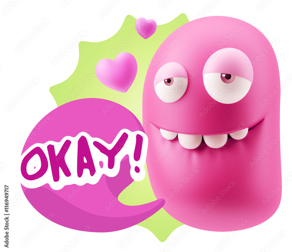 3d Rendering. Love Biting Lip Emoticon Face saying Okay with Col 3d Rendering. Love Biting Lip Emoticon Face saying Okay with Col