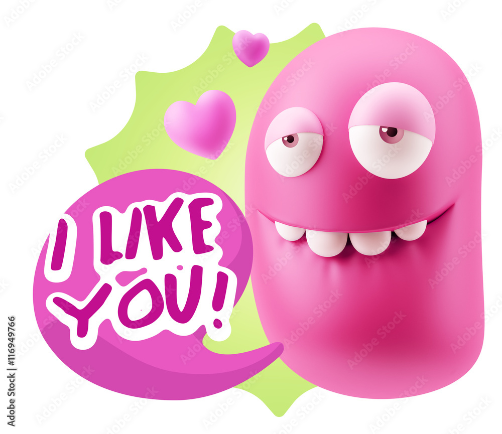 3d Rendering. Love Biting Lip Emoticon Face saying I Like You wi 3d Rendering. Love Biting Lip Emoticon Face saying I Like You wi