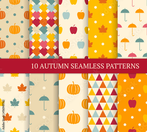 Ten autumn different seamless patterns.