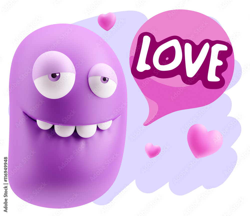 3d Rendering. Love Biting Lip Emoticon Face saying Love with Col 3d Rendering. Love Biting Lip Emoticon Face saying Love with Col