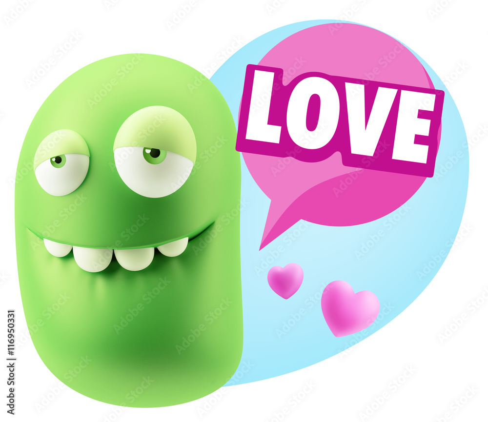 3d Rendering. Love Biting Lip Emoticon Face saying Love with Col 3d Rendering. Love Biting Lip Emoticon Face saying Love with Col