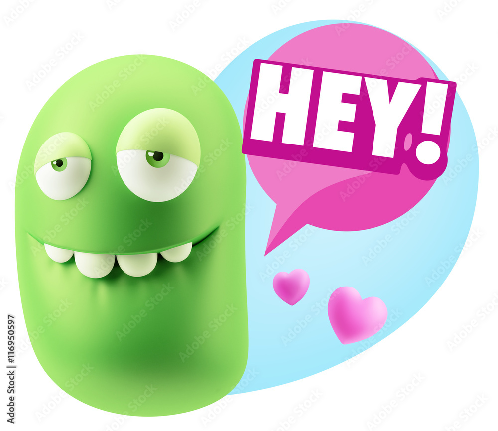 3d Rendering. Love Biting Lip Emoticon Face saying Hey with Colo 3d Rendering. Love Biting Lip Emoticon Face saying Hey with Colo