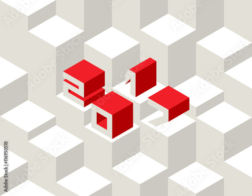 Abstract geometric seamless pattern with 2017. Vector illustration in 3D isometric style