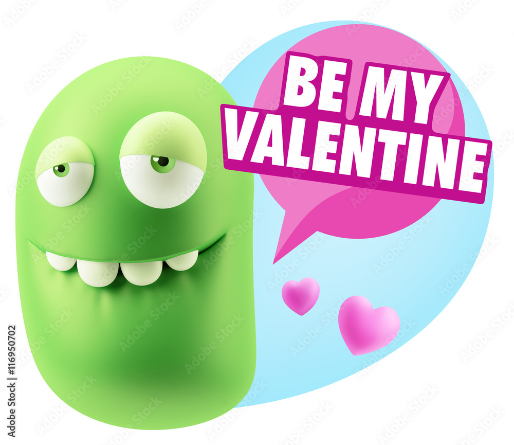 3d Rendering. Love Biting Lip Emoticon Face saying Be My Valenti 3d Rendering. Love Biting Lip Emoticon Face saying Be My Valenti