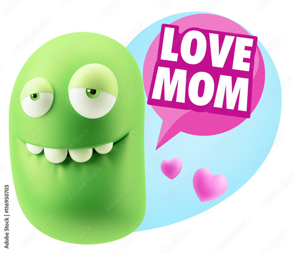 3d Rendering. Love Biting Lip Emoticon Face saying Love Mom with 3d Rendering. Love Biting Lip Emoticon Face saying Love Mom with