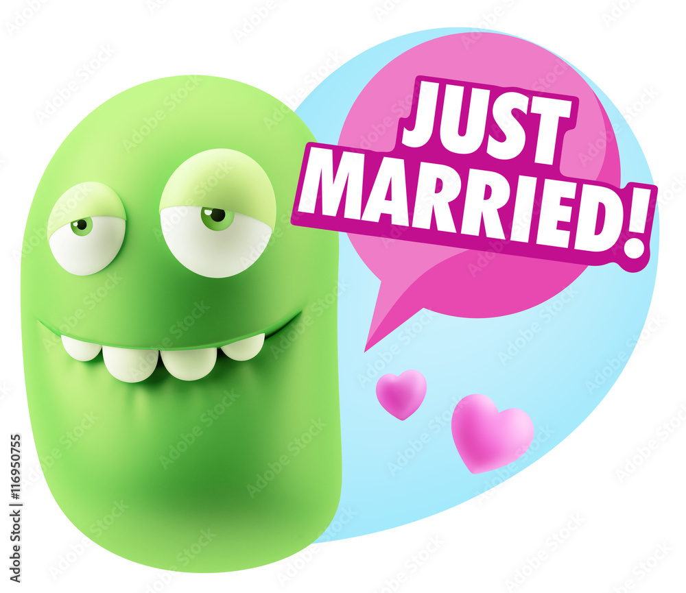 3d Rendering. Love Biting Lip Emoticon Face saying Just Married 3d Rendering. Love Biting Lip Emoticon Face saying Just Married