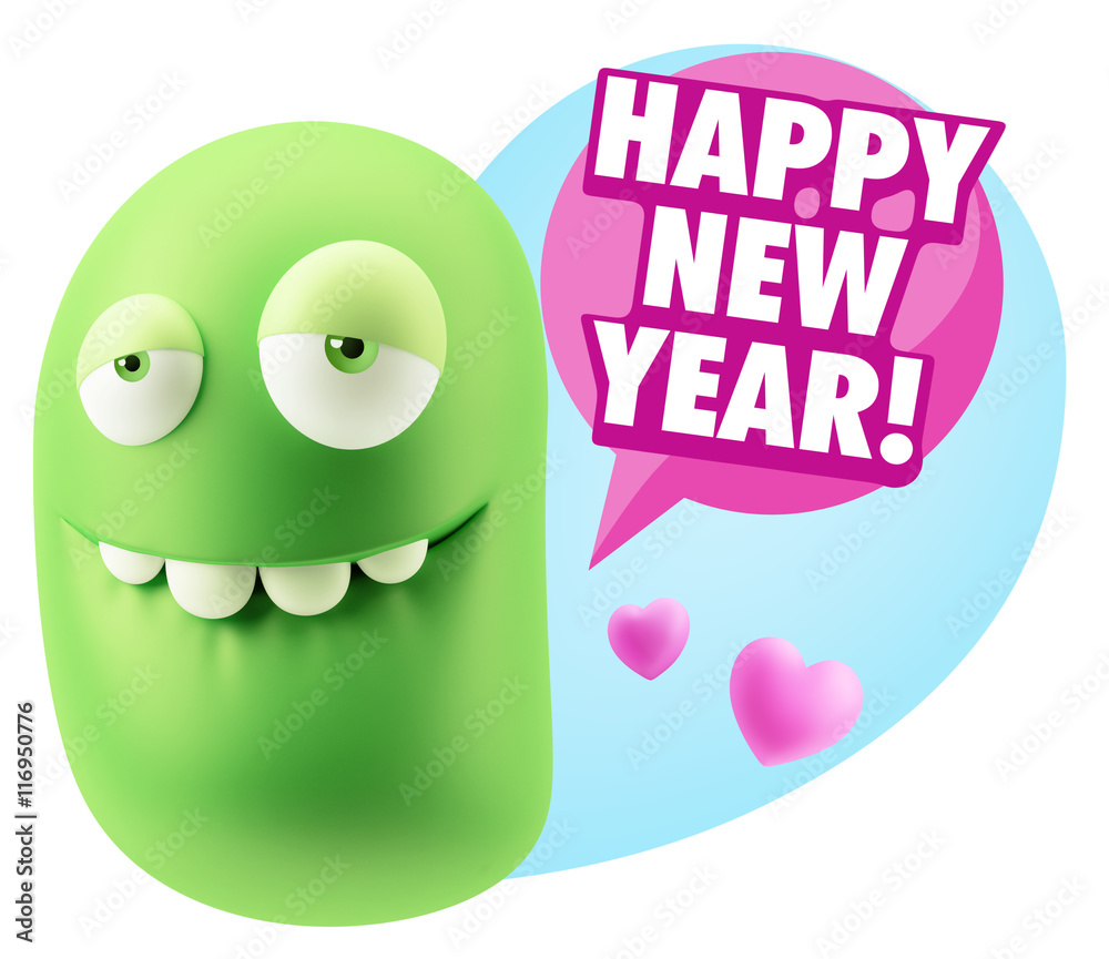 3d Rendering. Love Biting Lip Emoticon Face saying Happy New Yea 3d Rendering. Love Biting Lip Emoticon Face saying Happy New Yea