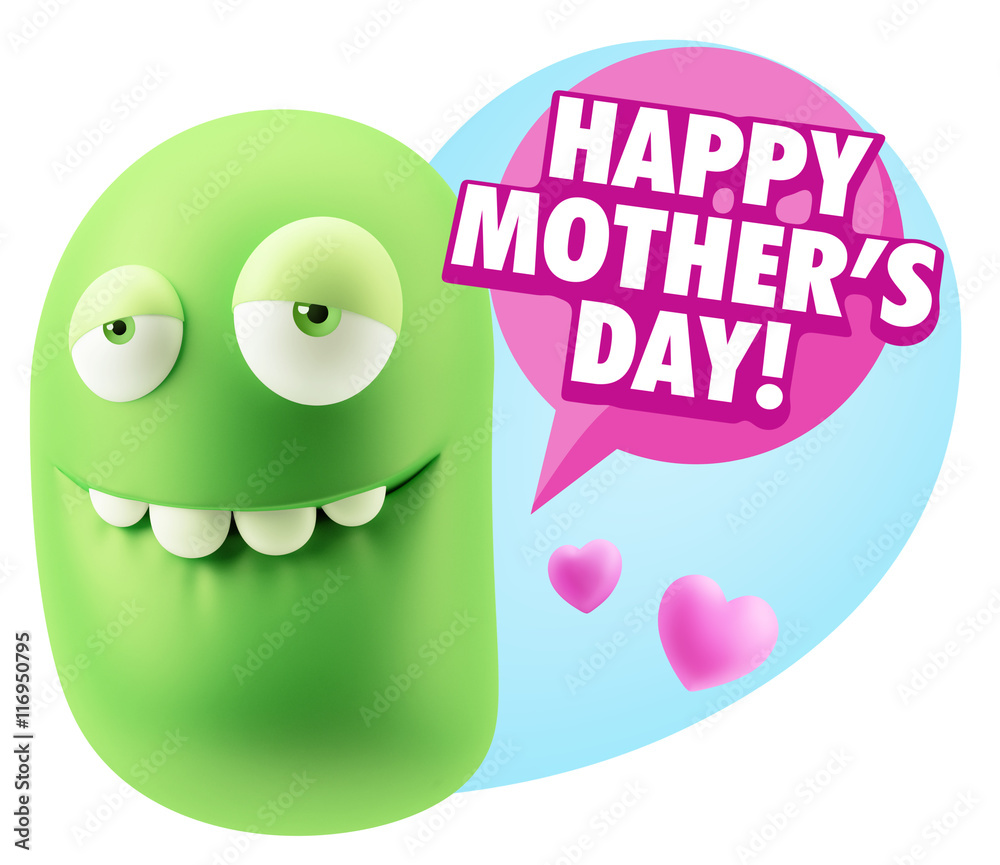 3d Rendering. Love Biting Lip Emoticon Face saying Happy Mother' 3d Rendering. Love Biting Lip Emoticon Face saying Happy Mother'