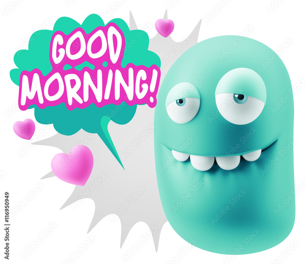 3d Rendering. Love Biting Lip Emoticon Face saying Good Morning 3d Rendering. Love Biting Lip Emoticon Face saying Good Morning