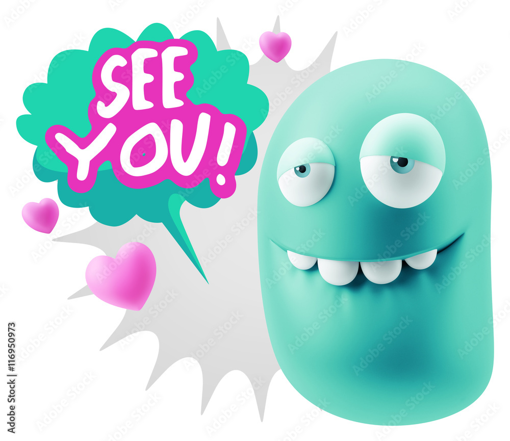 3d Rendering. Love Biting Lip Emoticon Face saying See You with 3d Rendering. Love Biting Lip Emoticon Face saying See You with