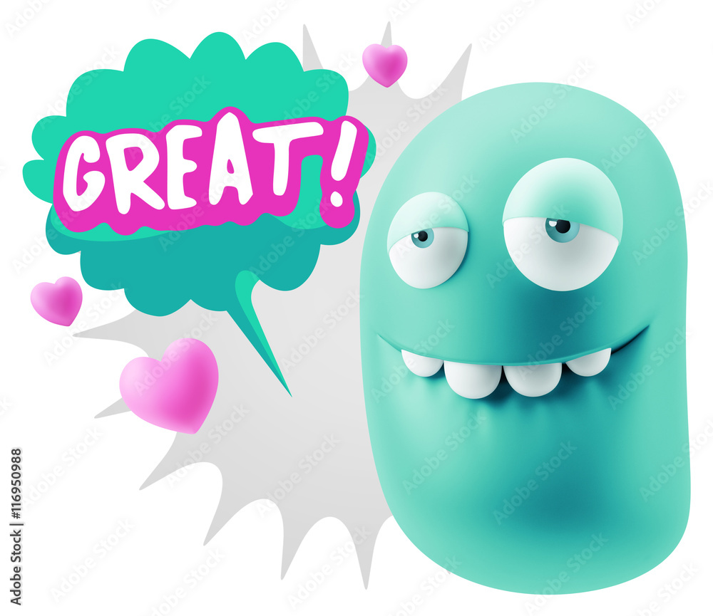 3d Rendering. Love Biting Lip Emoticon Face saying Great with Co 3d Rendering. Love Biting Lip Emoticon Face saying Great with Co