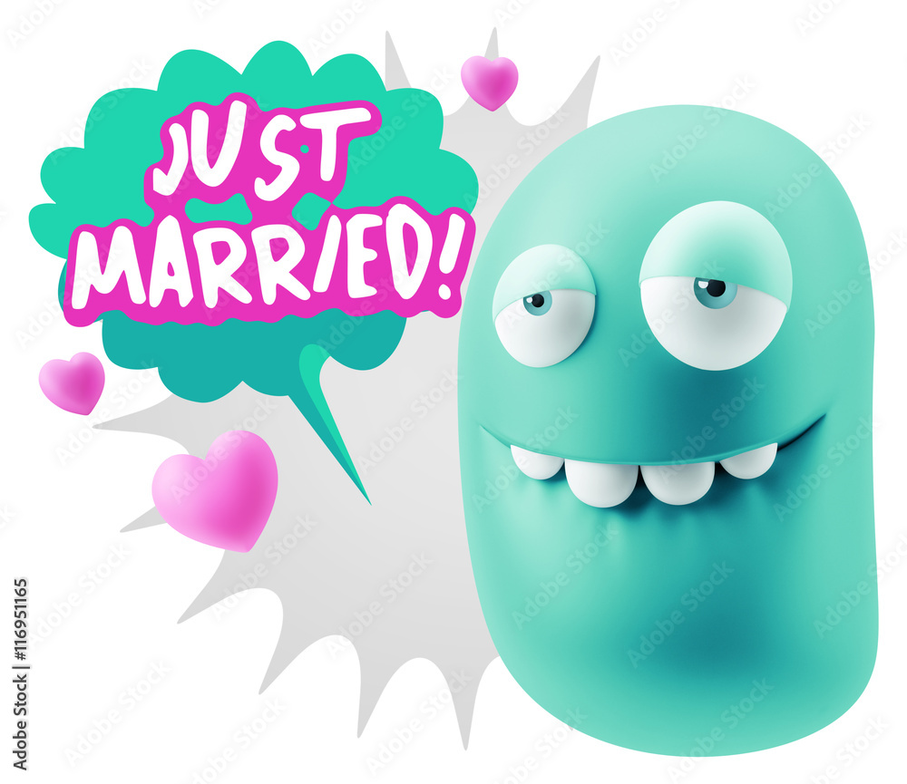 3d Rendering. Love Biting Lip Emoticon Face saying Just Married 3d Rendering. Love Biting Lip Emoticon Face saying Just Married