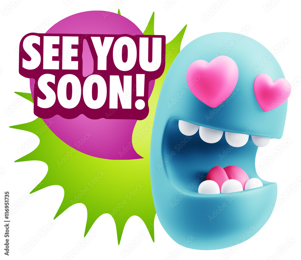 3d Rendering. Emoji in love with heart eyes saying See You Soon 3d Rendering. Emoji in love with heart eyes saying See You Soon