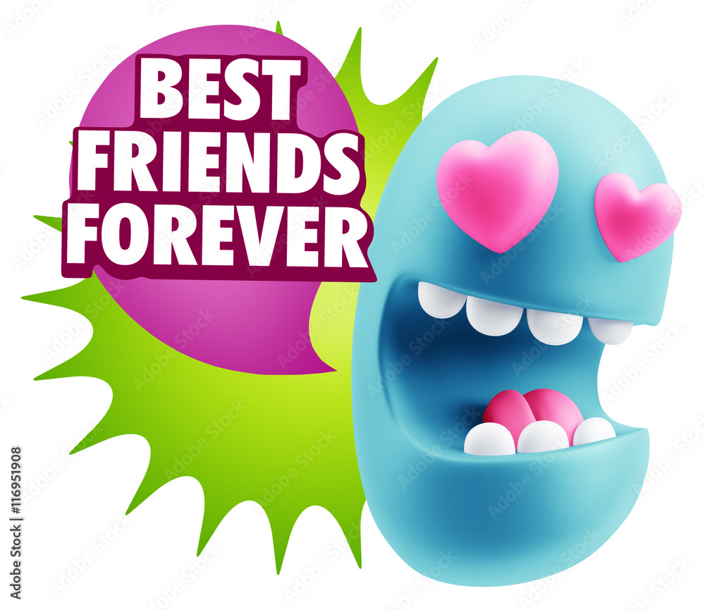 3d Rendering. Emoji in love with heart eyes saying Best Friends