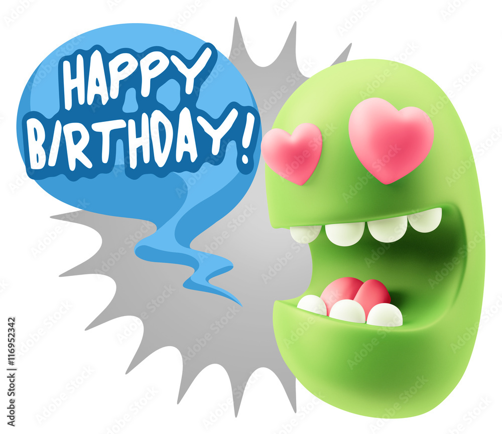 3d Rendering. Emoji in love with heart eyes saying Happy Birthda 3d Rendering. Emoji in love with heart eyes saying Happy Birthda