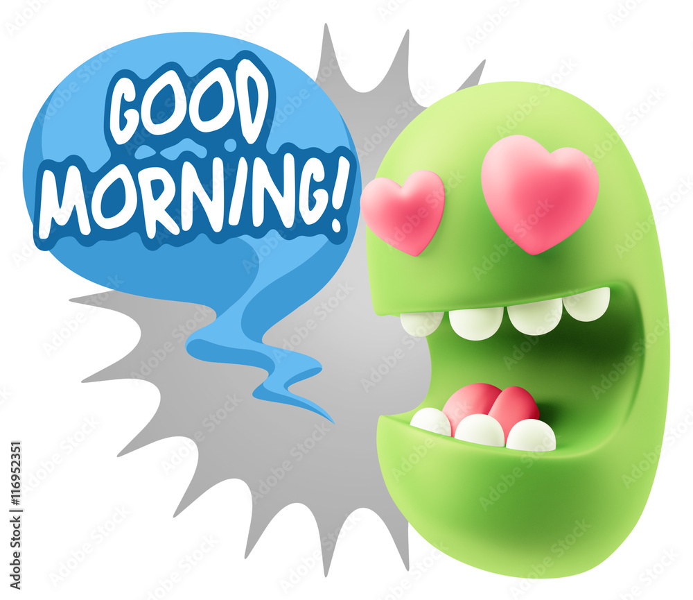 3d Rendering. Emoji in love with heart eyes saying Good Morning 3d Rendering. Emoji in love with heart eyes saying Good Morning
