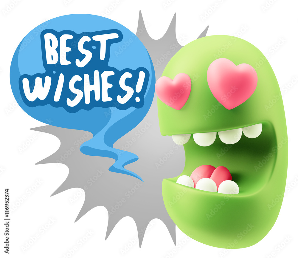 3d Rendering. Emoji in love with heart eyes saying Best Wishes w 3d Rendering. Emoji in love with heart eyes saying Best Wishes w