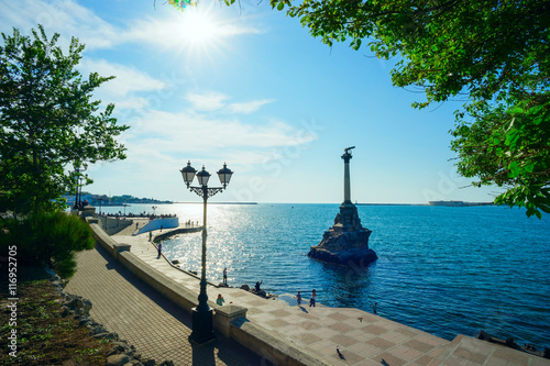 Monument to the scuttled ships on a bright Sunny day.