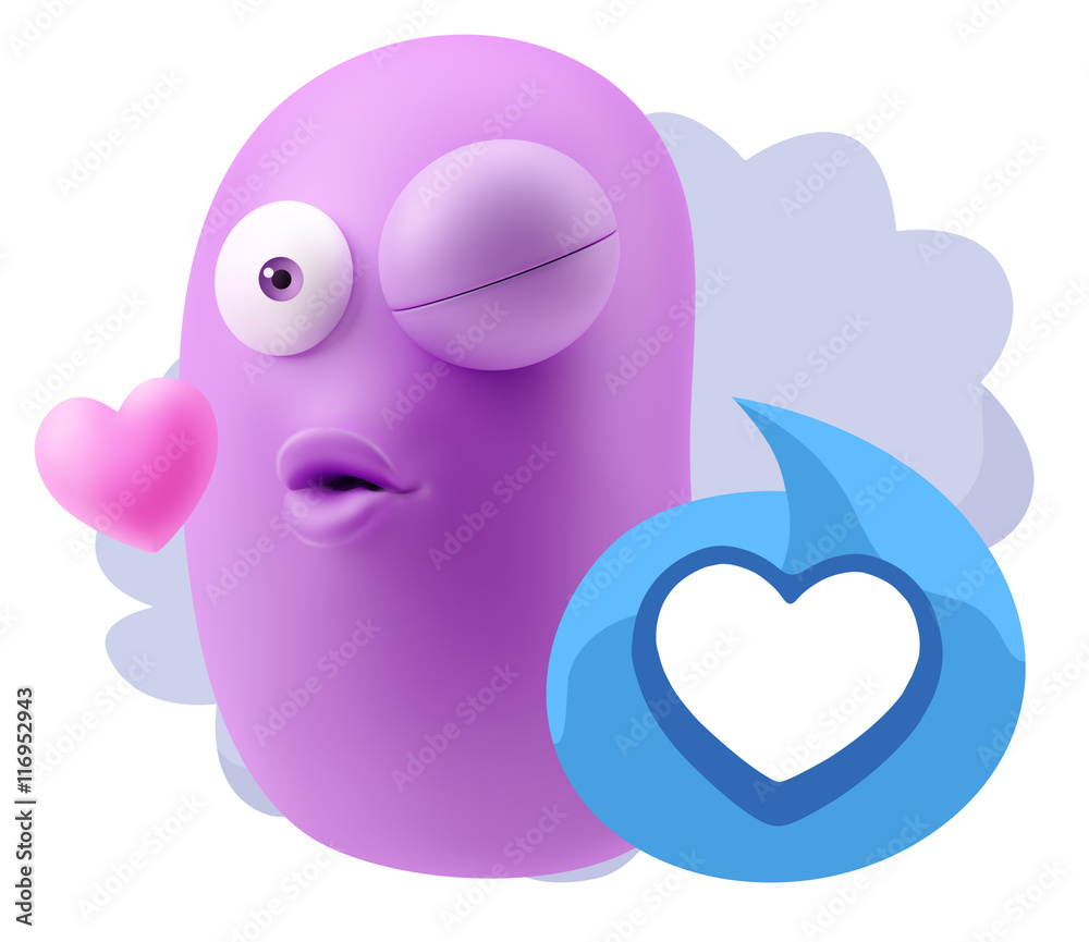 3d Rendering. Kiss Emoticon Face saying Love with a Heart Shape 3d Rendering. Kiss Emoticon Face saying Love with a Heart Shape