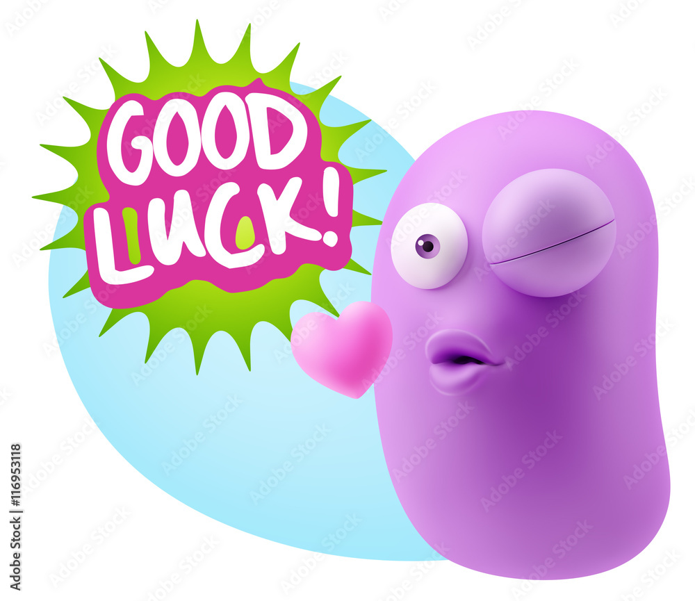 3d Rendering. Kiss Emoticon Face saying Good Luck with Colorful 3d Rendering. Kiss Emoticon Face saying Good Luck with Colorful