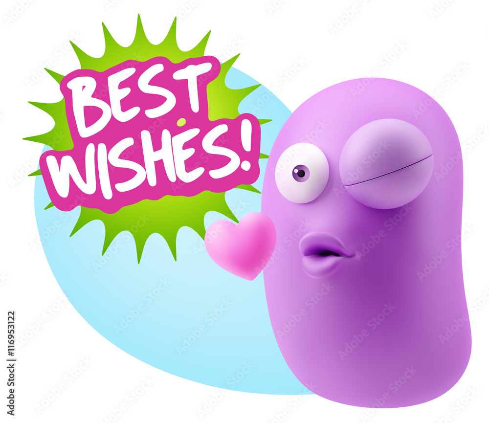 3d Rendering. Kiss Emoticon Face saying Best Wishes with Colorfu 3d Rendering. Kiss Emoticon Face saying Best Wishes with Colorfu