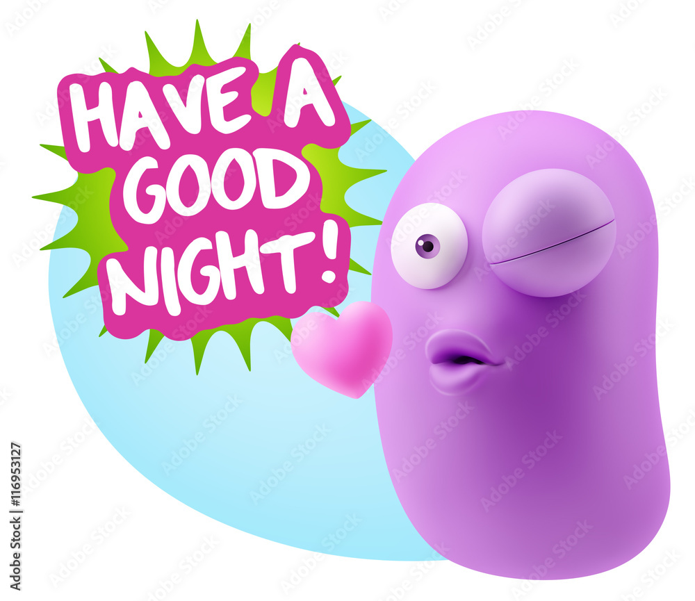 3d Rendering. Kiss Emoticon Face saying Have A Good Night with C 3d Rendering. Kiss Emoticon Face saying Have A Good Night with C
