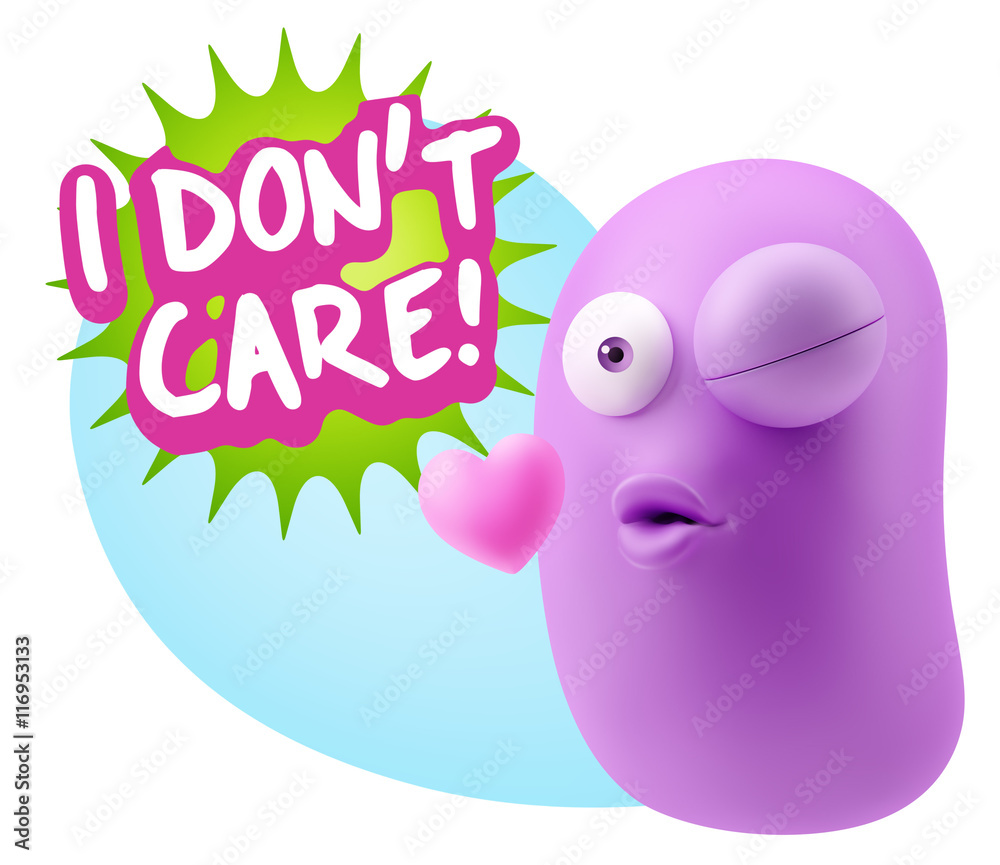 3d Rendering. Kiss Emoticon Face saying I Don't Care with Colorf 3d Rendering. Kiss Emoticon Face saying I Don't Care with Colorf
